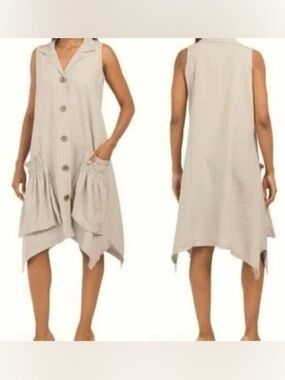 For Cynthia Light Beige Linen-Blend Dress